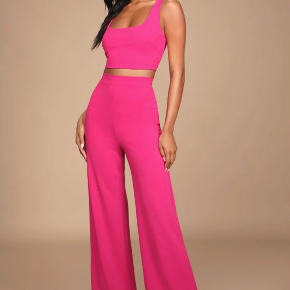 Lulu's Vibrant Pink Wide Leg Jumpsuit